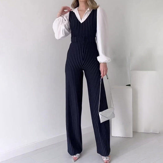 Stripete jakkeslag lange ermede jumpsuits for kvinner